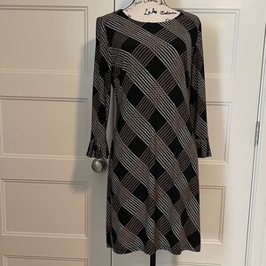 Tommy Hilfiger Black and Brown Plaid Long Sleeve Dress